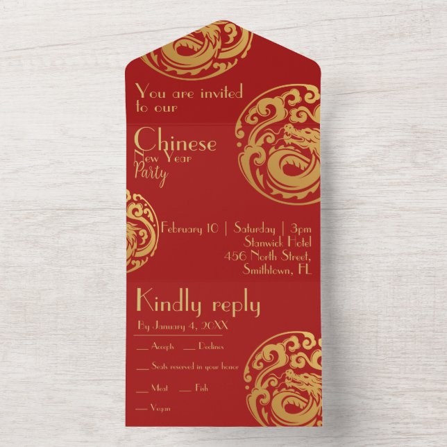 Vermelho e ouro, crista de dragão, ano novo chinês (Interno)