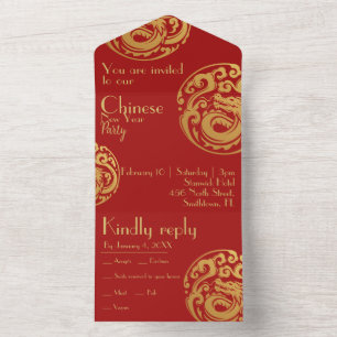 Vermelho e ouro, crista de dragão, ano novo chinês