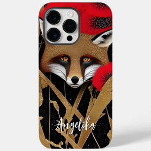 Vermelho Elegante e Fox Abstrato Dourada com Nome