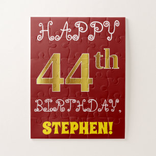 Vermelho, Faux Dourado 44 Birthday + Quebra-cabeça