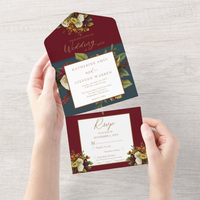 Vermelho Russo | Orange Floral Buquê Teal Wedding  (Aba destacável)