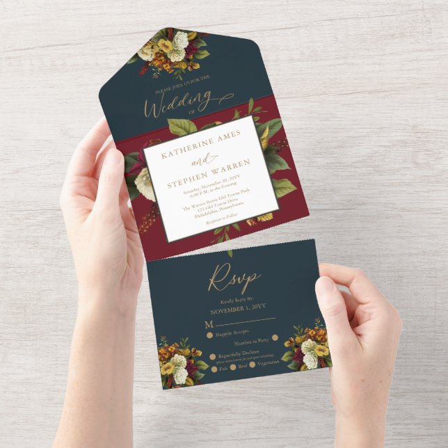 Vermelho Russo | Orange Floral Buquê Teal Wedding (Aba destacável)