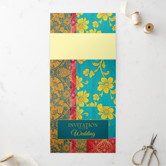 Vermelho Verde Colorido ORIENTAL - Cartão de Convi (Fora)