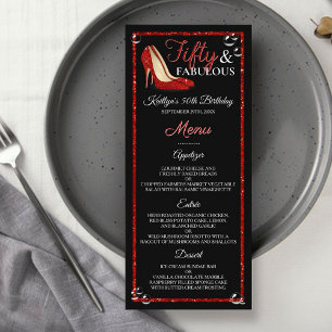 Vermelhos de brilho Menu de Aniversário 50 e Fab