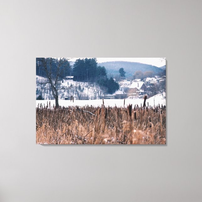 Vermont Winter Cattails Scene Canvas (Frente)