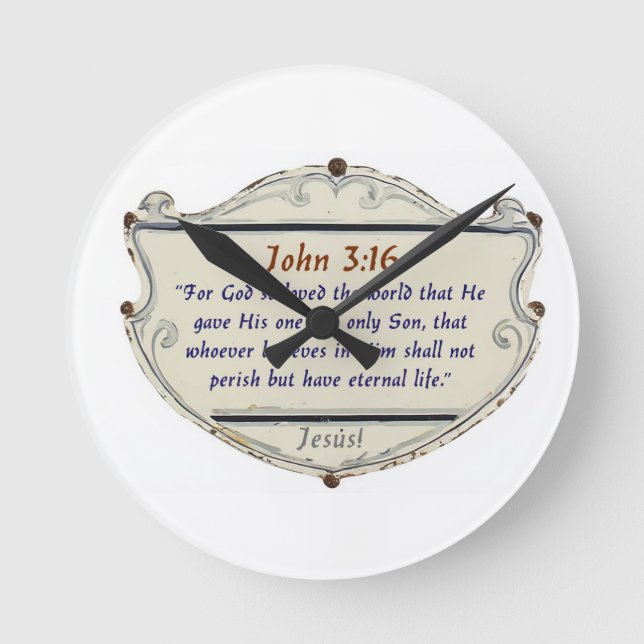 Versículo Bíblico João 3:16 Relógio de Parede Escu (Frente)
