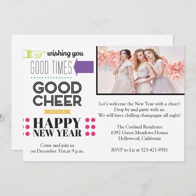 Véspera de ano novo Noite Convite de festas (Frente/Verso)