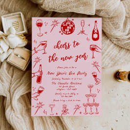 Véspera de ano novo Retirada à Mão Convite de fest