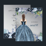 Vestido Azul Glitter Orçamento Doce 16 Convite<br><div class="desc">Glitter Orçamental Silver Blue Sparkle Vestido Doce Doce 16 Aniversário. Pêlos Castanhos de Pele Justa</div>