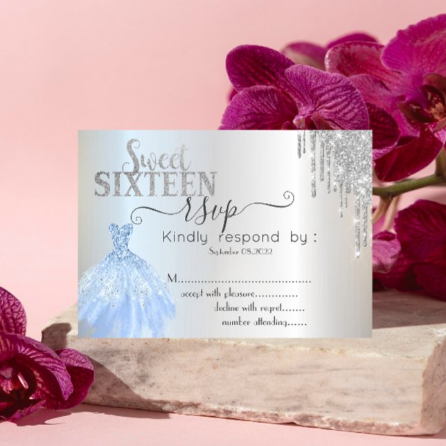 Vestido Azul Vestido Doce 16 RSVP Convite (Criador carregado)
