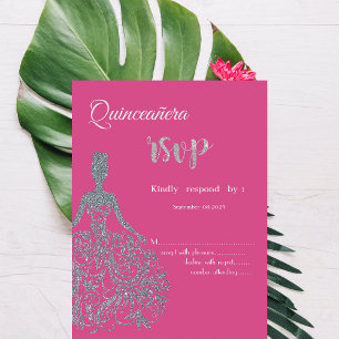 Vestido Brilhante Fúcsia Convite RSVP de Quinceane