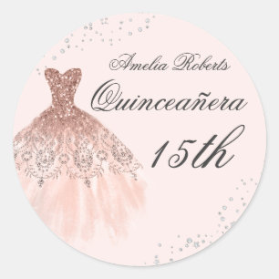 Vestido Brilhante Rosa Dourado Adesivo Quinceanera