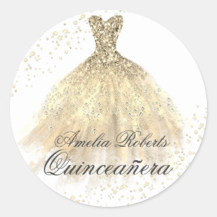 Vestido Brilho Dourado Adesivo Quinceanera