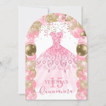 Vestido Cinza Rosa Quinceañera Balão Convite