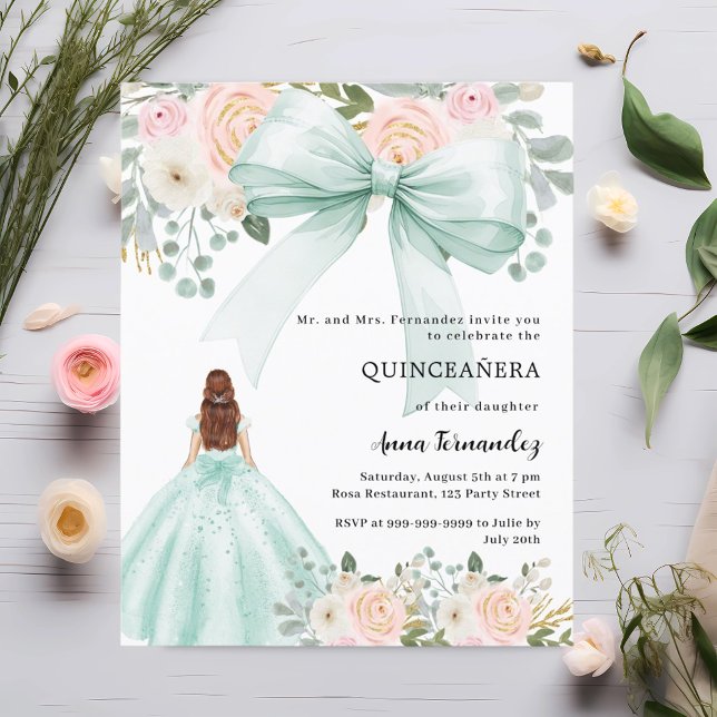 Vestido cor-de-rosa verde arco Quinceanera convite (Criador carregado)