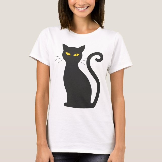 Vestido de camiseta de gato preto (Frente)