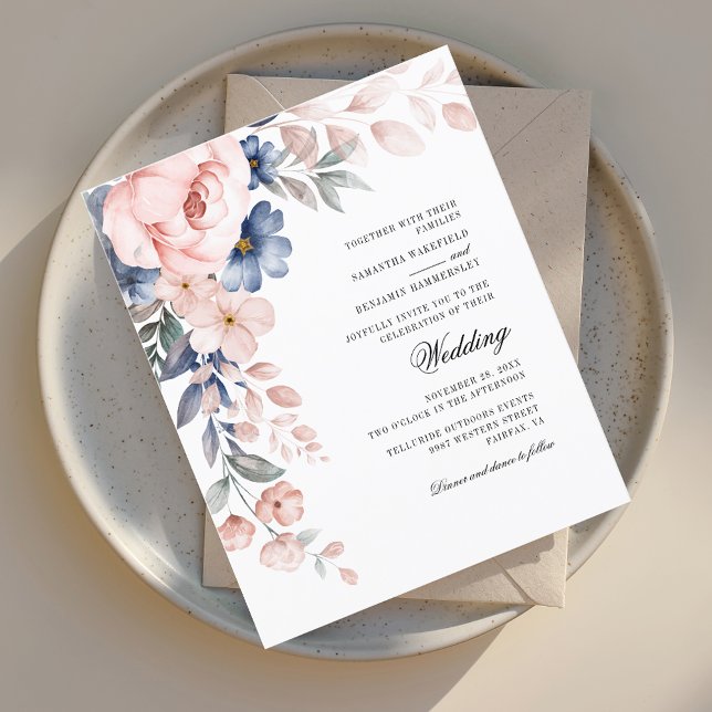 Vestido de Casamento Verde Cor de Água Rosa Floral (Watercolor Floral Pink Script Modern Wedding Invitation)