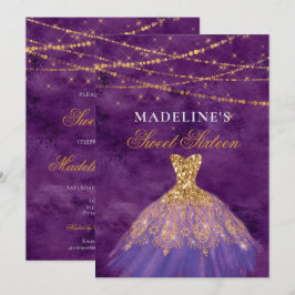 Vestido De Leve Roxo/Dourado Doce 16 Convite