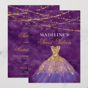 Vestido De Leve Roxo/Dourado Doce 16 Convite