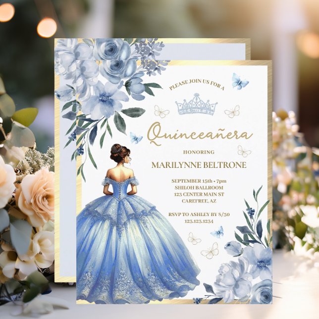 Vestido Floral Azul Orçamento Borboleta Quinceañer (Criador carregado)