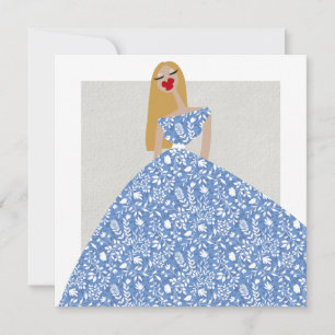 Vestido Floral Branco Cartão de Ilustração de Moda