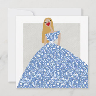 Vestido Floral Branco Cartão de Ilustração de Moda