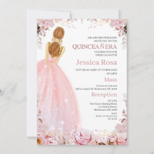 Vestido Floral de Blush Boho Quinceañera Convite
