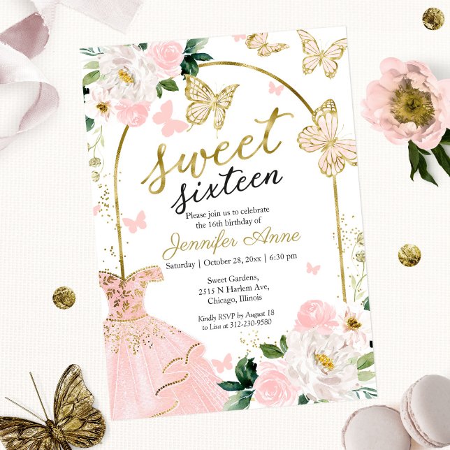 Vestido Floral Doce 16 Convite Borboleta (Criador carregado)