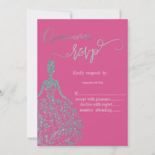 Vestido Prateado com Brilho Convite RSVP Fúcsia