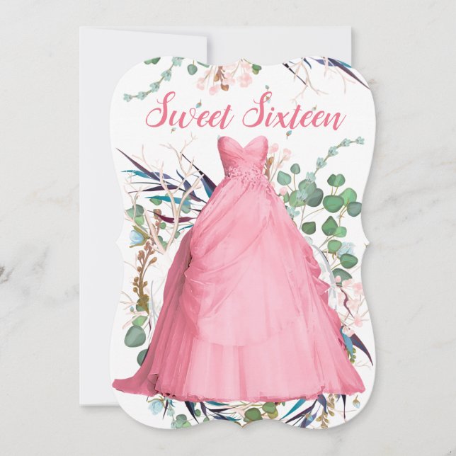 Vestido Rosa Personalizado 16 Doce Convite (Frente)