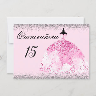 Vestido Rosa Prata Confetti Quinceanera convite
