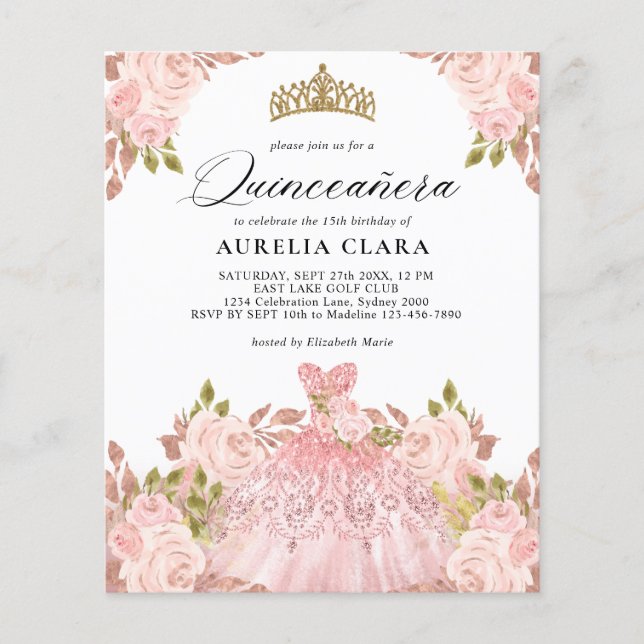 Vestido Rosa Rosegold BUDGET Floral 15º Quinceañer (Frente)