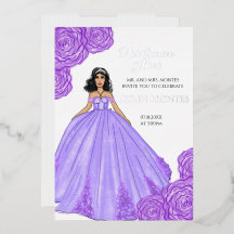 Vestido Roxo de Quinceanera e Flores