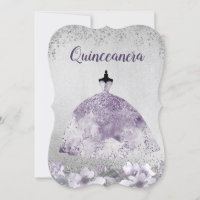 Vestido Roxo Prateado Quinceanera Foral Convite