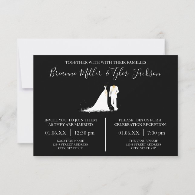 Vestido & Tux - Convite de Casamento e Recepção 3x (Frente)