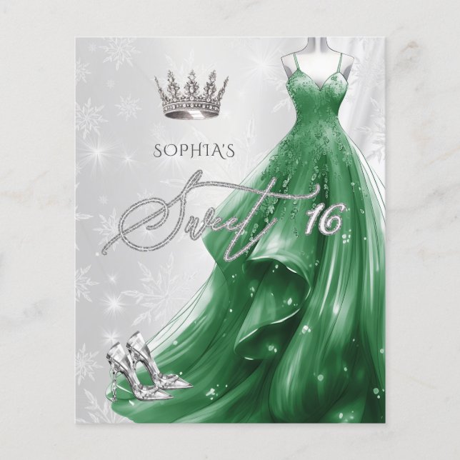 Vestido Verde Emerald Flocos de Neve Doce 16 Convi (Frente)