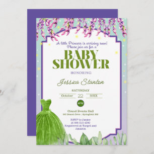 Vestido Verde Roxo e Convite para Chá de fraldas R