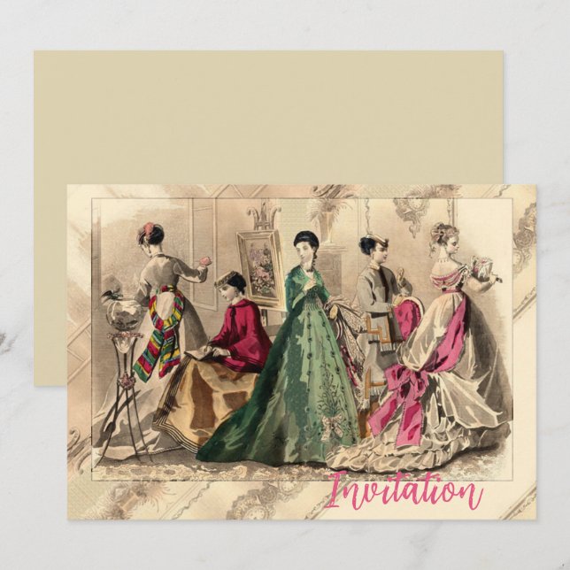 Vestido Vitoriano Com Convite De Arco Rosa (Frente/Verso)