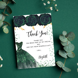 Vestidos verdes da Quinceanera, cartões de agradec