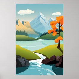 Vetor Lake View Mountain Background Poster