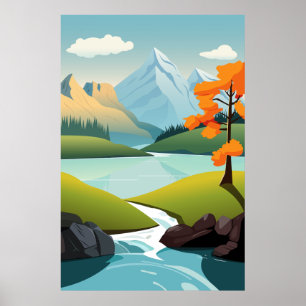 Vetor Lake View Mountain Background Poster
