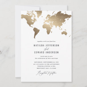Viagem de casamento do mapa do mundo do ouro metál
