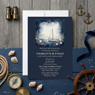 Viagem Elegante de Amor Convite de Casamento Náuti