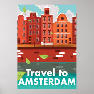 Viagem para o poster vintage de Amsterdã