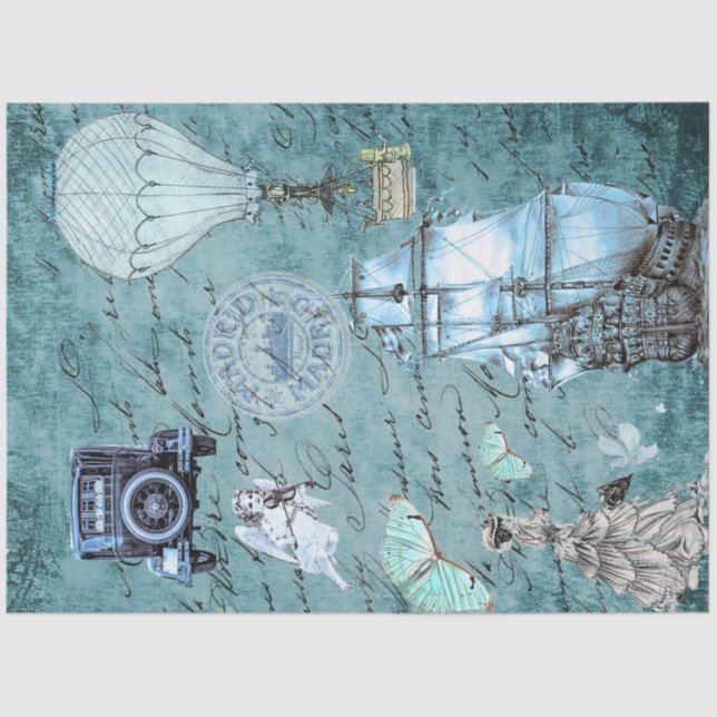 Viagem Vintage Decoupage 20" x papel tecidular de  (Frente )