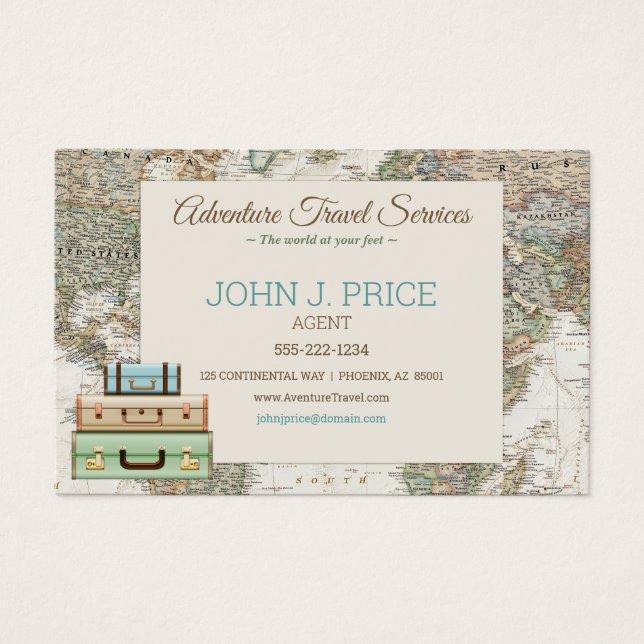 Viagem World Map Agent Modern Brown Blue Beige (Frente)