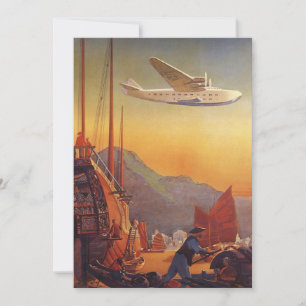 Viagens vintage, avião sobre lixo em Hong Kong