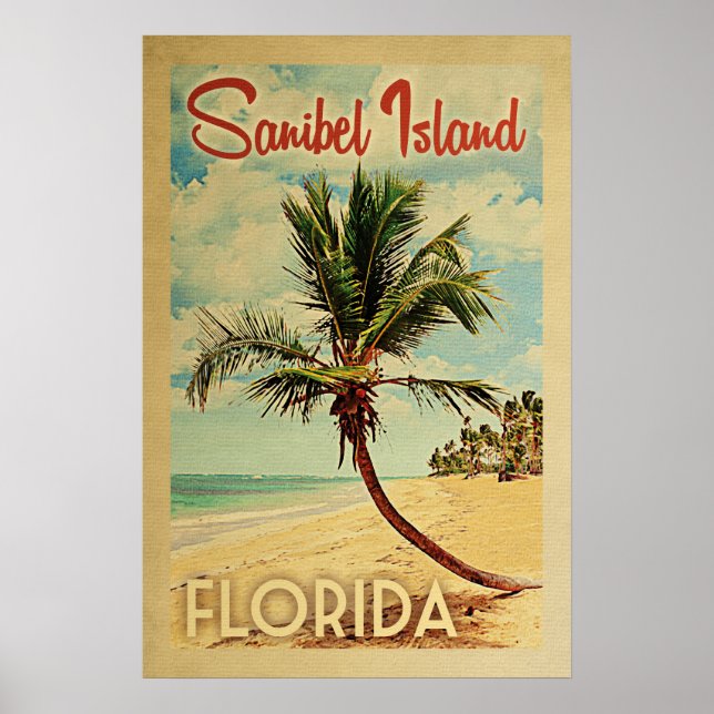 Viagens vintage da árvore Poster da ilha Sanibel (Frente)