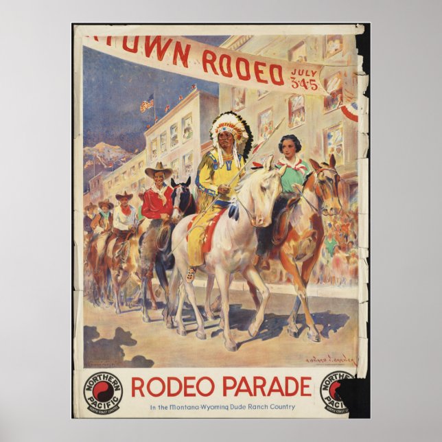 Viagens vintage de Poster de anúncio de Rodeo Mont (Frente)