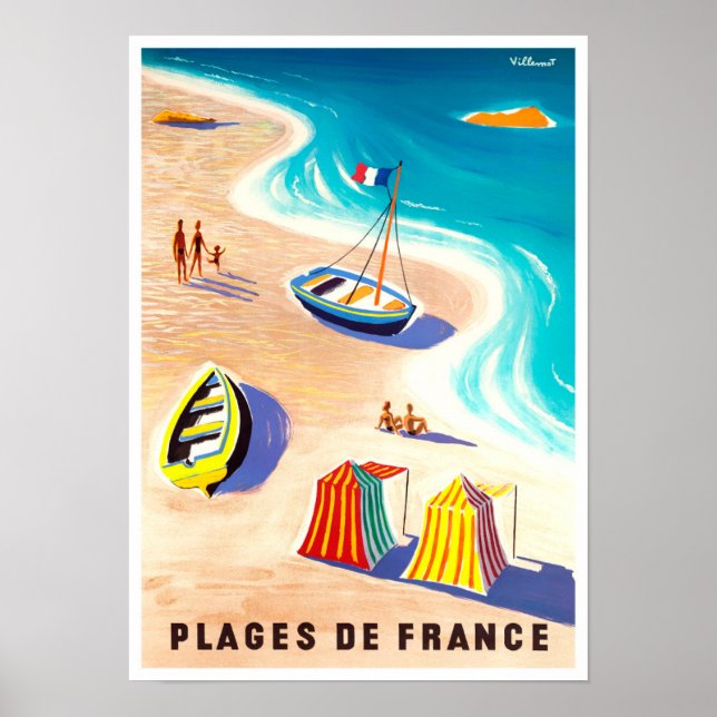 Viagens vintage de Poster de praias francesas (Frente)